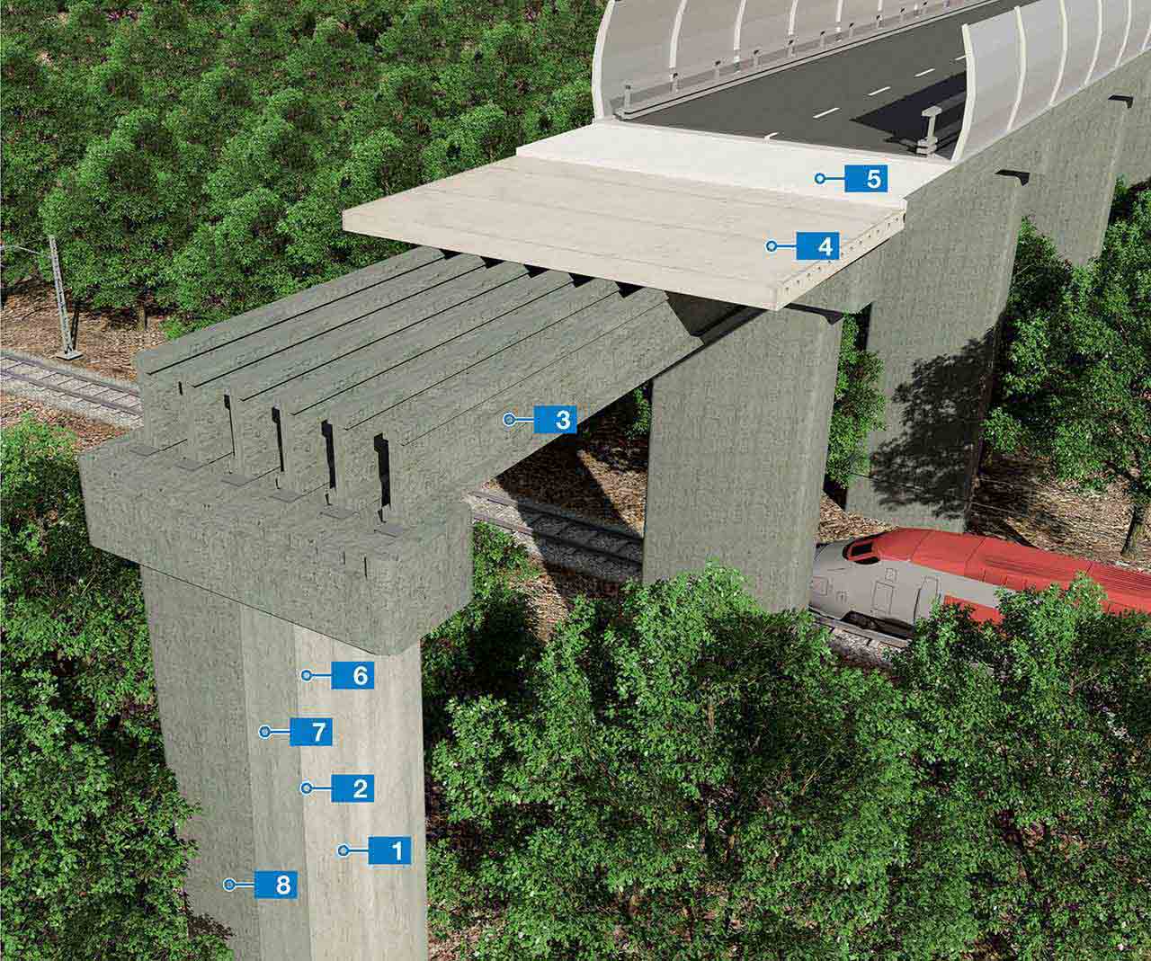 Bridge constructed by casting piles in-situ and assembling the pre-cast structures